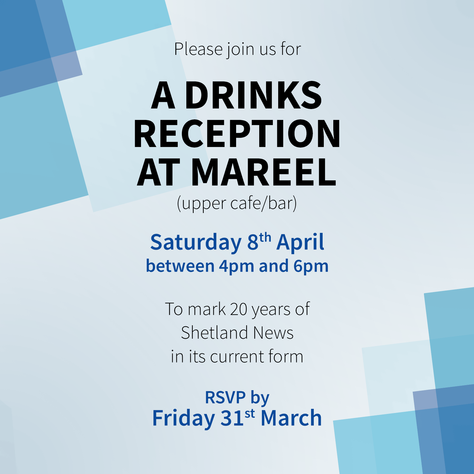 Please join us for a drinks reception at mareel. 8 April. Click here to RSVP by 31 March