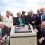 Recording the history of the whaling industry – members of the Shetland ex-Whalers Association, from left to right: Geordie Robertson, Davie Cooper, Gibbie Fraser (chairman), Laurena Fraser, Tony Jarmson, Pat Christie, Aubrey Jamieson (Fishermen’s Mission), Alister Thomasaon, Mitchell Arthur, Jamie Smith, Willie Tait, Billy Craigie and John Winchester (vice-chairman) – Photo: Shetland News