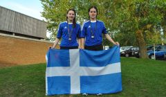 Medal winners: Andrea Strachan (left) and Amy Harper with their gold and silver medals outside the Medina Leisure Centre. Pic. Petur Petursson