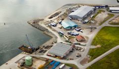 Aerial view of work an new deepwater berth at Greenhead Base, Lerwick.