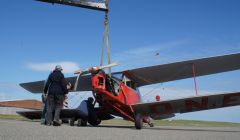 The damaged Hornet Moth at Baltasound airstrip on Friday afternoon - Photo: Ruth Grainger