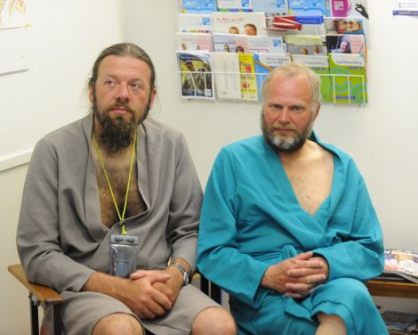 Dragens Vinge owner Egil Rossavik (right) and Terje Andreasson at Gilbert Bain Hospital. Pic. Malcolm Younger