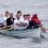 Rowing all the way to Faroe. From left to right: Scott Johnson, Ian Smith, Ian Coutts, Roberts Sandison, Andrew Coutts, and Euan Smith, coxwain Stuart Williamson - Photo: Garry Sandison