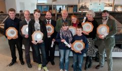 The winners of this years Shetland Environmental Awards (from left to right): Magnus Gear, Foula Community Electricity Trust; Peter Tait, DITT: Connor Dickson, Sandwick Junior High School; Colin Dickie Northmavine Community Development Company; Laughton Johnston, with Jill Blackadder, on behalf of the Field Studies Group; Kiera Munro & Steven Garriock, Dunrossness Primary School; Rosa Steppanova, Lea Gardens and Jonathan Wills, Seabirds and Seals - Photo: Austin Taylor