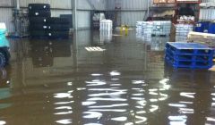 A flooded JBT warehouse in Lerwick on Thursday afternoon.