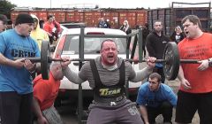 Colin Fraser during the 270kg car squat at Dumfries last weekend.