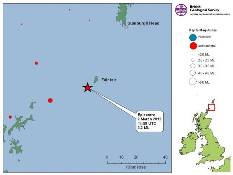 The epicentre of the earthquake was just off the island - Map: British Geological Survey