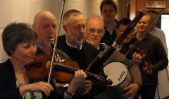 RSNO musicians kick starting their Shetland performances at Sumburgh Airport - Photo: Hans J Marter
