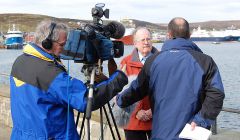 Viking Energy chairman Bill Manson being interviewed by the BBC in Lerwick on Wednesday - Photo: Shetland News