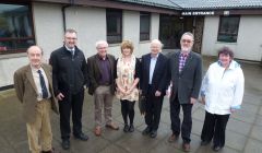 MYSP Emily Shaw with Shetland West candidates (from left to right): Frank Robertson, Gary Robinson, Theo Smith, Ian Tinkler, Tom Macintyre and Marion Hughson. Andy Holt was not abel to attend the westside hustings due to lambing.