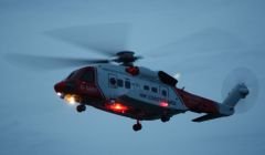 The coastguard helicopter seach and rescue 102 over West Voe beach on Saturday night.