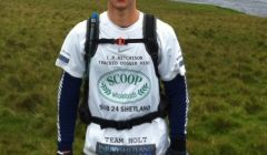 Luke Holt at the end of his 74 mile marathon from Sumburgh to Muckle Flugga. Pic. Jim Taylor
