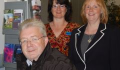 Scottish education secretary Mike Russell with chief librarian Karen Fraser and children's services director Helen Budge. Pic. SIC