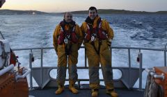 Tommy Goudie and Grant Masson on board the Lerwick lifeboat during a recent exercise - Photo: RNLI Lerwick