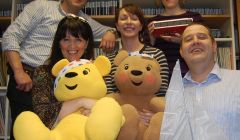 The BBC Radio Shetland team ready for their annual broadcasting marathon. From left: Mike Grundon, Jane Moncrieff, Helen Smith, Lesley Haw and John Johnston. Pic. Shetland News