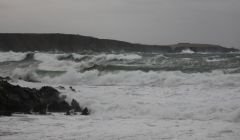Saturday's stormy conditions pictured here in Norwick, Unst, are to be repeated over the next five days. Pic. Heather Gray