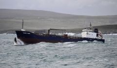 The Bahamas registered tanker Solway Fisher leaving Lerwick harbour on Friday afternoon - Photo: Mark Berry