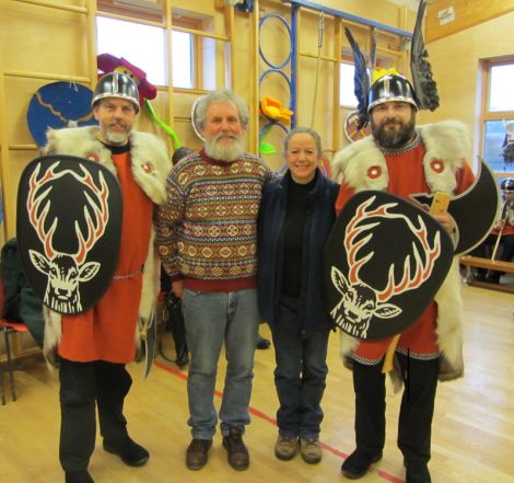 Jarl squad members George Hunter and Stewart Thomson with Dave and Jan Brayshaw from Birmingham. Photo. Jennie Bradley