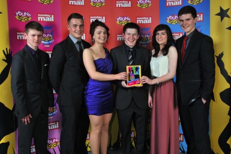 The award winning Shetland Young Scot team. From left: Harry Thomson, Kristoffer Thomason, Holly King, Luke Smith, Lauren Odie and Sam Maver. Photo Sunday Mail