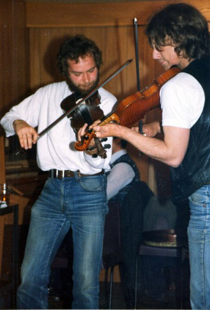 Jes Kroman (left) performing at the first Shetland Folk Festival in 1981 - Photo: Jes Kromann collection.