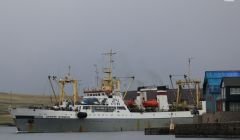 The klondyker Porfiriy Chanchibadze heaves into view past the North Ness on Friday morning. Photo Valian