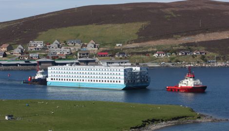 The Bibby Challenge was towed into Scalloway harbour on 13 May.