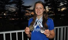 Andrea Strachan with her gold and silver medals won on Wednesday night.