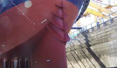 The £7 million tug Bonxie with four fitted fins - Photo: Captain Steven gardener/SIC