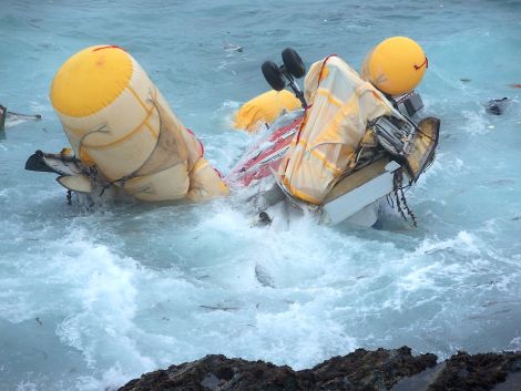 The Super Puma L2 helicopter was broken up when hitting the rocky coastline at Garths Ness, the AAIB said - Photo: Peter Hutchison/ShetNews