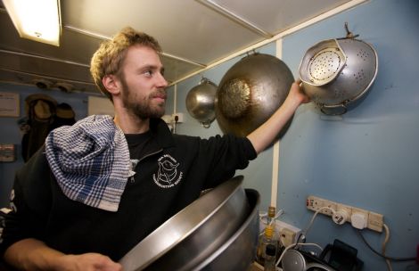 Wietse van der Werf in the galley of the Sea Shepherd ship Steve Irwin - Photo: Eric Cheng