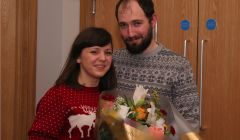 The happy couple: Brian Spence and Helena Kovacevic after the film screening that turned into a wedding proposal. Photo courtesy of Shetland Arts.