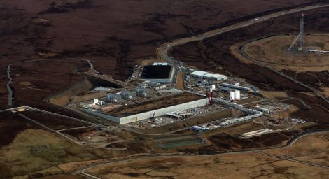 An aerial view of the Shetland gas plant under construction.