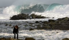 Huge waves rolled onto Shetland's east coast as the weather eased on Saturday afternoon. This photo was taken by Douglas Young at the Point of Layward, Grutness.