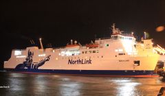 Hjaltland in Lerwick on Thursday night with her new livery. Photo Ian Leask