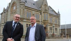 The leader and his deputy. Gary Robinson and Billy Fox on the first day of their new working relationship steering the council through choppy waters. Photo Shetnews.