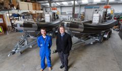 Pictured are Brydon Barclay of Unst Inshore Services (left) and HIE's David Priest.