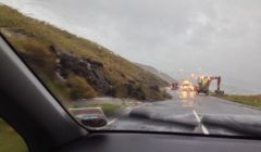 The A970 above Levenwick is partially blocked due to a landslide - Photo: Diane Gray