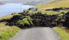 A landslip at Heylor blocked access to a house at the end of the road following Saturday's torrential rain.