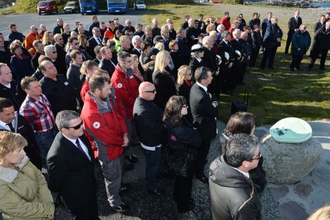 Over 100 people gathered for a first anniversary memorial at Sumburgh on Saturday. Photo: Malcolm Younger/Millgaet Media