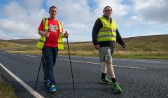 Marc Sherwood and Christopher Macgregor striding along near Channerwick. Photo: Austin Taylor