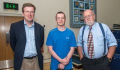 17-year old Aidan Redpath with Professor Charles Cockell, University of Edinburgh and Professor John C Brown, Astronomer Royal for Scotland. Photo: Austin Taylor