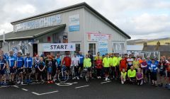 Cyclists at the start of the race in Brae yesterday.