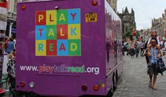 Bessie the PlayTalkRead bus on Edinburgh's Royal Mile this summer.