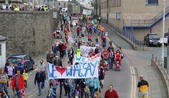 Campaigners protesting against secondary school cuts took to the streets of Lerwick in June. Photo: Shetnews