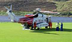 The Stornoway search and rescue helicopter near the Clickimin landing site on Wednesday afternoon.