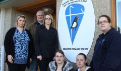 Angry members of the Urafirth parent council. From left: Clare Pottinger, Robin Sinclair, Pamela Ruddick, Liane Anderson, Charlene Johnston and Claire Herridge - Photo: Pete Bevington/Shetland News
