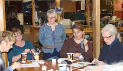 Hazel Tindell's Fair Isle bookmark workshop at Jamieson & Smith - Photo: Hans J Marter/ShetNews