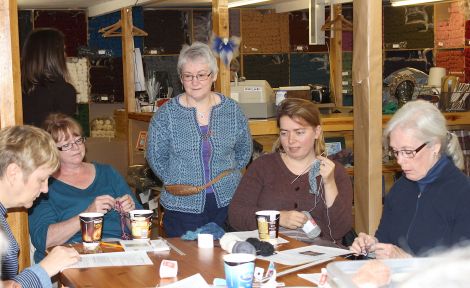 Hazel Tindell's Fair Isle bookmark workshop at Jamieson & Smith - Photo: Hans J Marter/ShetNews