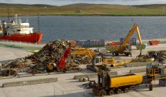 60 North Recycling at work on the Lerwick waterfront where it is involved in oil rig decommissioning. Photo 60 North