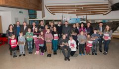 Iain Gulland (centre) with the winners of this year's Shetland Environmental Awards at the Shetland Museum and Archives on Wednesday - Photo: Austin Taylor